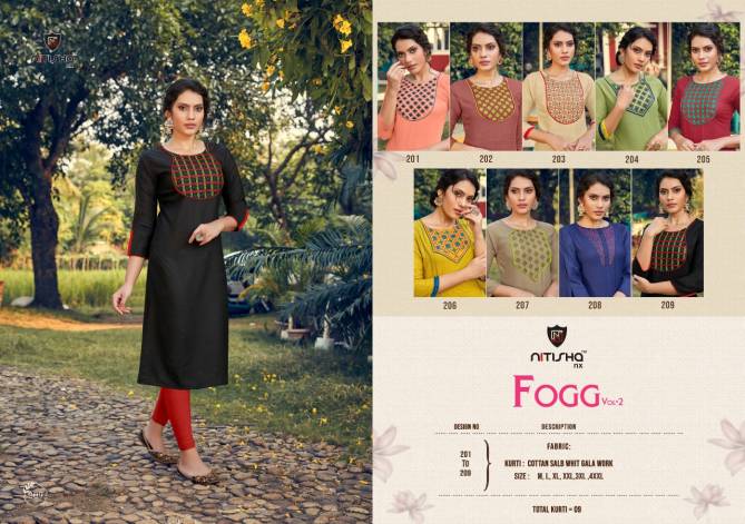 Nitisha Fogg 2 Latest Fancy Casual Regular Wear Cotton Embroidery Kurtis Collection
